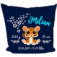 Kissen 40x40 cm Kleiner Sweety Tiger Personalisiert Mit Geburtsdaten, Individuell Bedruckt Text, Logo, Foto von KleinerFratzStore