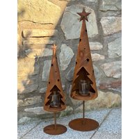 Set Windlicht Tanne/Rostdeko/Metalldeko/Winterdeko/Weihnachtsdeko/Dekoration von KleinesReschen