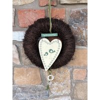 Türkranz/Naturkranz Mit Holzherz//Türkranz Frühling/Herz/Dekoration/Sommerkranz/Haltbar/Herbstkranz von KleinesReschen