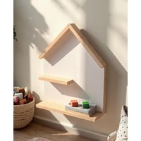 Wandregal in Hausform - Boho Holz Für Kinderzimmer, Flur, Wohnzimmer Weiß-Braun Wandregal in Hausform - Boho Holz Für Kinderzimmer, Flur, Wohnzimmer Weiß-Braun von KleinkindweltDE