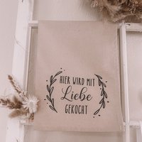 Geschirrhandtuch Natur "Hier Wird Mit Liebe Gekocht" von Kleinkramliebe