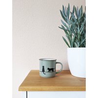 Handbemalte Tasse Mit Verspielten Katzen - Katzentasse Graugrün in Emaille Optik, Ein Perfektes Geschenk Für Katzenfreunde & Katzenmenschen von KleinstigkeitenDE
