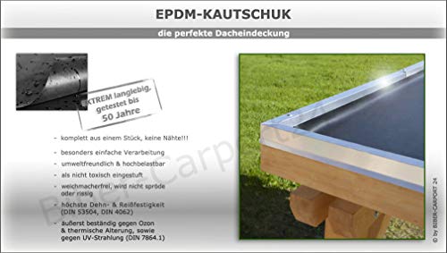 KlesTec EPDM-Folie in 1,14mm Stärke; für Carport-Dach, Garage, Vordächer oder Pergola, VERSCHIEDENE GRÖßEN, wahlweise mit Flächenkleber (7,62 x 3,50 m) von KlesTec