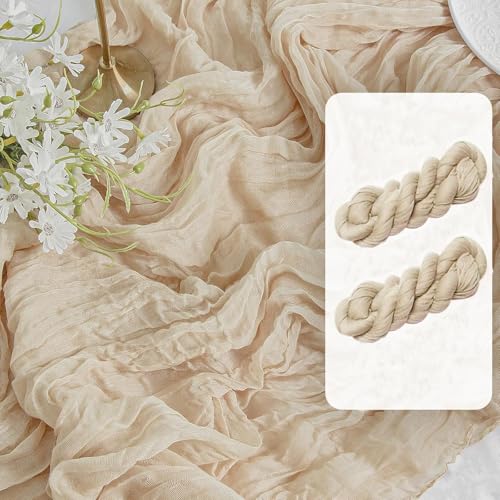 Klhamky Tischläufer 90cm*300cm für Baby Dusche Dekoration Gaze Rustikaler Tischläufer für Hochzeit Party Erstkommunion Mittelstück Verlobung Brautdusche Boho Dekoration (Beige) von Klhamky