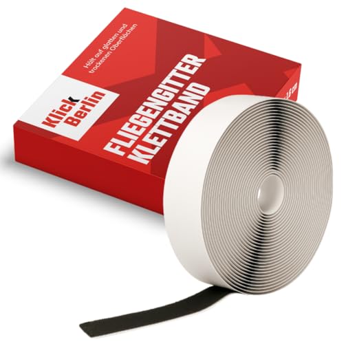 Klick Berlin Fliegengitter Klettband Extra Stark Schwarz | 8 Meter lang 16 Millimeter breitent Selbstklebend | Insektenschutz 8M 16MM | Insect Stop Band | Klebestreifen Fliegengitter von Klick Berlin