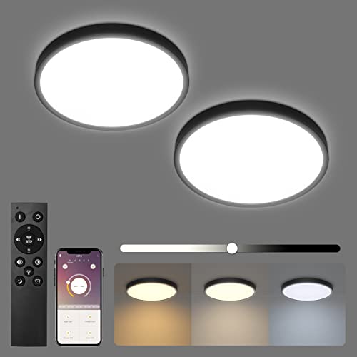 Klighten 2 Stück Led Deckenleuchte Dimmbar 28W mit Fernbedienung, Led Deckenlampe Schwarz Modern Rund Flach mit App-Steuerung für Wohnzimmer Schlafzimmer Küche Flur, Ø30cm x 2cm, 2700K-6000K, 2520LM von Klighten