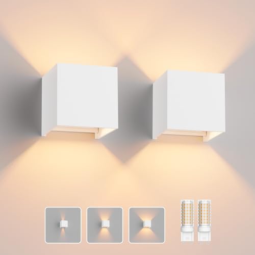 Klighten 2 Pack LED Wandleuchte mit Austauschbarer G9 LED Lampe Warmweiß 3000K, Aluminium LED Wandlampe Innen/Aussen Einstellbar Abstrahlwinkel aussenbeleuchtung für Wohnzimmer Garten, Weiß von Klighten