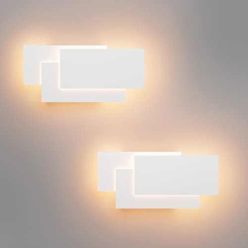 Klighten 2 Pack LED Wandleuchten Innen 24W Mordern Wandlampe LED Wandbeleuchtung für Wohnzimmer Schlafzimmer Treppenhaus Korridor Flur Warmweiß 3000K, Weiß von Klighten