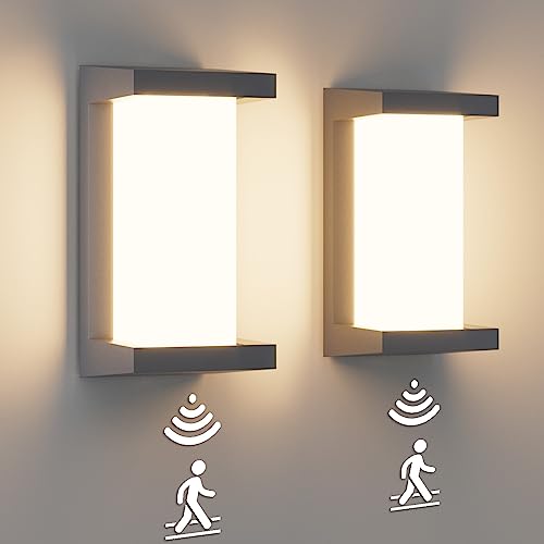 Klighten 2 Stück 24W Außenwandleuchte mit Bewegungsmelder, IP65 wasserdichte Wandleuchte, 3000K, 1200 Lumen, geeignet für Außenwandleuchte, moderne Aluminium-Wandleuchte, anthrazit… von Klighten