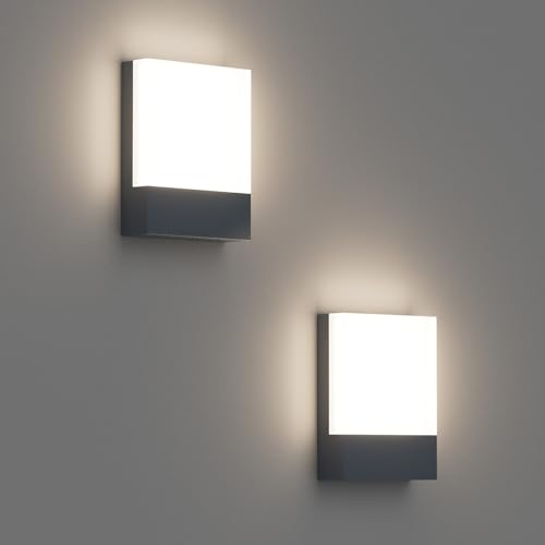 Klighten 2 Stück 24W LED Außenwandleuchte, Wasserdicht IP65 Wandleuchten Außen/Innen, Aluminium Modern Außenleuchte Außenleampe Wand für Terrasse Garten, 1500 Lumen, Anthrazit, Neutralweiß 4500K von Klighten