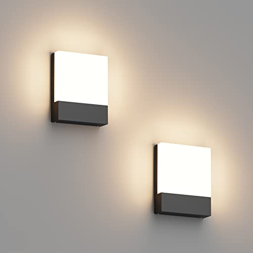 Klighten 2 Stück 24W LED Außenwandleuchte, Wasserdicht IP65 Wandleuchten Außen/Innen, Aluminium Modern Außenleuchte Außenleampe Wand für Terrasse Garten, 1500 Lumen, Dunkelgrau, Warmweiß 2700-3000K von Klighten