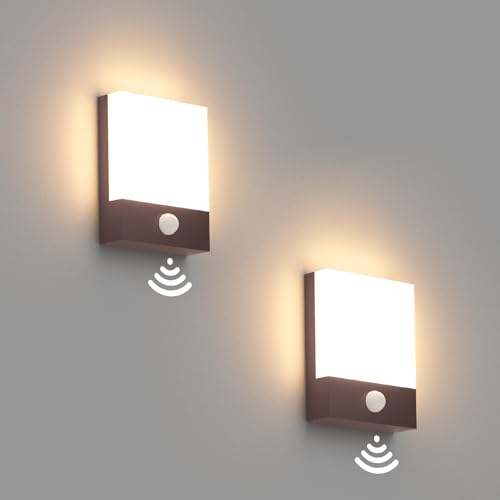 Klighten 2 Stück 24W LED Außenwandleuchte mit Bewegungssensor, Rostrote Wandleuchte, IP65 Außenwandlampe mit Sensor für Garten Terrasse Eingang, warmweiß 3000K Außenwandleuchte von Klighten