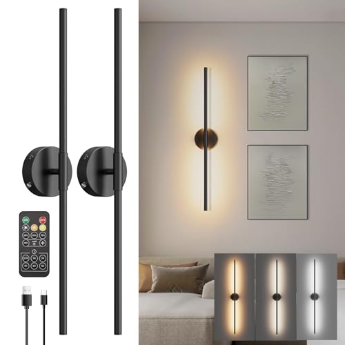 Klighten 2 Stück 5W LED Akku Kabellose Wandleuchte Dimmbar und Timer Funktion, 71cm Schwarz Wiederaufladbar Wandlampe Ohne Stromanschluss mit Fernsteuerung für Wohnzimmer Esszimmer, 3000K/4000K/6000K Klighten 2 Stück 5W LED Akku Kabellose Wandleuchte Dimmbar und Timer Funktion, 71cm Schwarz Wiederaufladbar Wandlampe Ohne Stromanschluss mit Fernsteuerung für Wohnzimmer Esszimmer, 3000K/4000K/6000K von Klighten