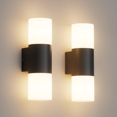 Klighten 2 Stück Außenwandleuchten E27 Up and Down, Wandleuchten Außen/Innen 2 flammig, Schwarz Außenlampe, IP65 Aussenlampe, Außenleuchte Aluminium, Wandlampe für Eingang Terrass, ohne Leuchtmittel von Klighten