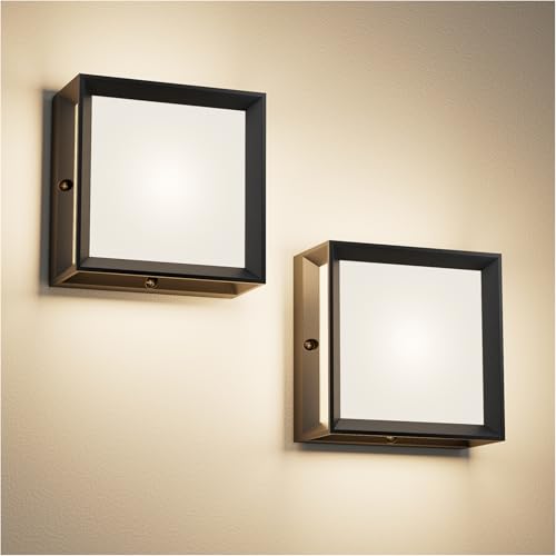 Klighten 2 Stück Außenwandleuchte 2x E27 Fassung, Max 60W, IP65 Wasserdicht für den innen- und außenbereich,PC + Aluminium,ohne Leuchtmittel,Schwarz von Klighten
