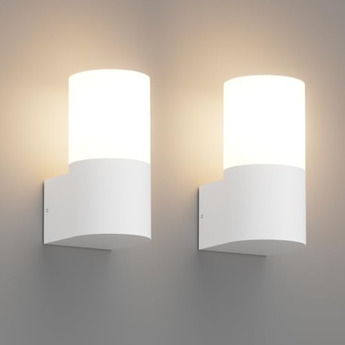 Klighten 2 Stück Außenwandleuchten E27 Fassung Aussenleuchte, Wandleuchten Außen/Innen, IP65 Außenleuchte, Aluminium Außenlampe, Wandlampe für Eingang Terrass, Max 40W, ohne Leuchtmittel, Weiß von Klighten