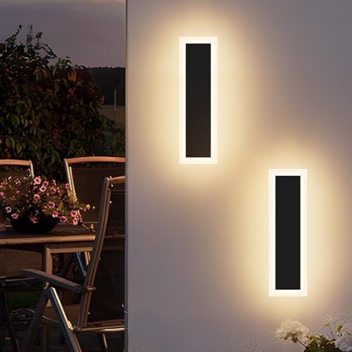 Klighten 2 Stück LED Außenwandleuchte, Schwarz Wandleuchten Außen/Innen, Moderne Außenleuchte, IP65 Außenlampe, Aussenleuchte Eisen Acryl, Wandlampe für Gärten/Terasse, Warmweiß 3000K, 30CM/10W von Klighten