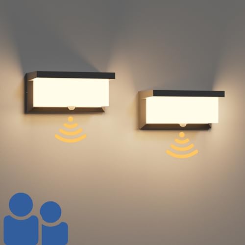 Klighten 2 Stück LED Außenwandleuchte mit Bewegungsmelder, 3000K, IP65 Wandlampen, 24W Wandleuchte aus Aluminium für Innen und Außen, Schwarz von Klighten