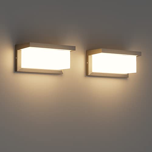 Klighten 2 Stück LED Außenwandleuchten, 3000 K, wasserdichte IP65 Wandleuchte für den Innen/Außenbereich, rechteckige Außenwandlampen aus Aluminium, geeignet für Garten, Anthrazit von Klighten