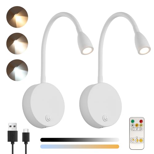 Klighten 2 Stück Leselampen Wand Kabellose Dimmbar mit Fernbedienung, Akku Bett Leseleuchte 2W LED Bettleuchte USB, Einstellbar Wandleselampen mit Aufladbare Batterie, 3000/4500/6000K, 200LM, Weiß Klighten 2 Stück Leselampen Wand Kabellose Dimmbar mit Fernbedienung, Akku Bett Leseleuchte 2W LED Bettleuchte USB, Einstellbar Wandleselampen mit Aufladbare Batterie, 3000/4500/6000K, 200LM, Weiß von Klighten