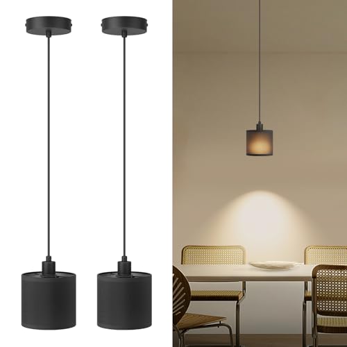 Klighten 2 Stück Pendelleuchte E14, Hängelampe Höhenverstellbar, Hängeleuchte Modernes Design, Einfach Pendelleuchte Stoff für Esstisch Schlafzimmer Küche, Max 40W, ohne Leuchtmittel, Schwarz von Klighten