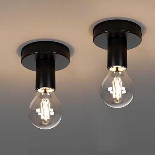 Klighten 2 Stück Vintage Deckenleuchte 1 flammig, Retro Industrial Deckenspot E27 Max 40W, Schwarz Metall Innen Deckenlampe für Küche Treppe Flur, ohne Leuchtmittel von Klighten