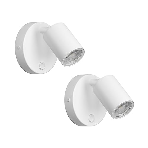 Klighten 2 Stück Wandleuchte Innen, Weiß GU10, 350° Wandstrahler Spot Drehbar, Wandlampe mit Taste Wandleuchten und Aluminium Wandspot, für Wohnzimmer Schlafzimmer Küche Treppe, Ohne Leuchtmittel von Klighten