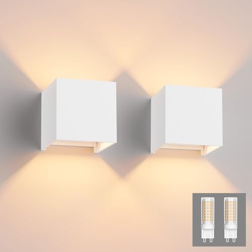 Klighten 2 Stücke LED Wandleuchte Modern Up Down Wandlampe Mit Einer Ersetzbaren G9 Birne IP54 Wandbeleuchtung Innen & Außen Warmweiß (Weiß 3000K) von Klighten
