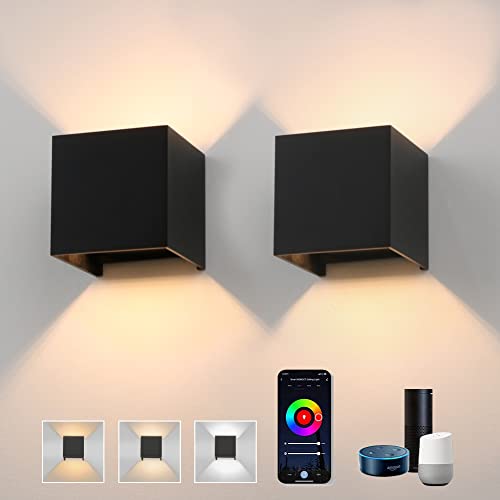 Klighten 2 Stücke Smart Home Lampe für Alexa,14W LED Wandleuchte Dimmbar,Steuerbar via App,Einstellbares Lichtstrahldesign,IP65 Up Down Wandbeleuchtung,schwarz von Klighten