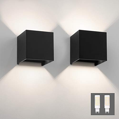 Klighten 2 Stücke Wandleuchte Innen Modern Up Down Wandlampe Mit Einer Ersetzbaren G9 Birne IP54 Wasserdichte Wandbeleuchtung Innen & Außen Natürliches Weiß 4000K, Schwarz von Klighten