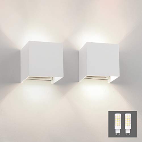 Klighten 2 Stücke Wandleuchte Innen Modern Up Down Wandlampe Mit Einer Ersetzbaren G9 Birne IP54 Wasserdichte Wandbeleuchtung Innen & Außen Natürliches Weiß 4000K, Weiß von Klighten