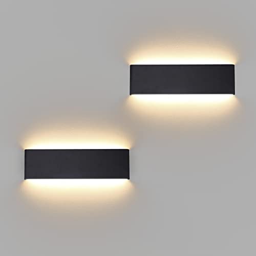 Klighten 2 Stücke Wandleuchten LED Innen 10W, 30 cm Up Down Wandlampen, Schwarz, Moderne Wandbeleuchtung für Schlafzimmer, Wohnzimmer, Treppen, Badezimmer, 910 Lumen, 3000K Warmweiß von Klighten