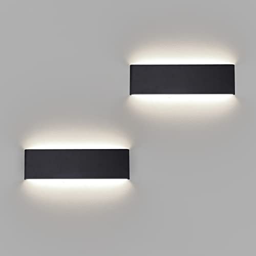 Klighten 2 Stücke Wandleuchten LED Innen 10W, 31 cm Up Down Wandlampen, Schwarz, Moderne Wandbeleuchtung für Schlafzimmer, Wohnzimmer, Treppen, 910 Lumen, Natürliches Weiß 4000K von Klighten