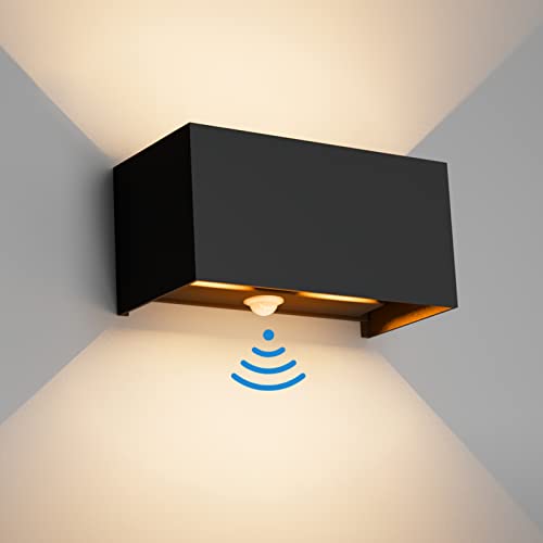 Klighten 24W Aussenlampe mit Bewegungsmelder, IP65,3000K Warmweiß Wandleuchte Außen/Innen, Einstellbarer Lichtstrahl außenlampe mit bewegungsmelder für Flur/Weg, Schwarz von Klighten