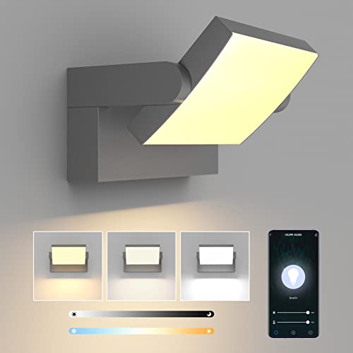 Klighten 24W Außenwandleuchte Dimmbar mit APP-Steuerung, Timer, Schwenkbar LED Panel, Wandleuchte Innen Außen, Wasserdicht IP65 Wandlampe Außenlampe für Garten Flur, Dunkelgrau, 1500 LM, 3000K-6000K von Klighten