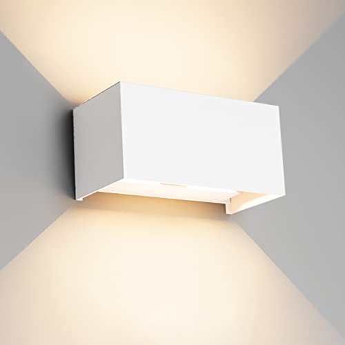 Klighten 24W LED Wandleuchte Innen/Außen ,3000K Außenlampe Außenleuchte innen, IP65 Aussenleuchte Wand UP Down,Außenwandleuchte wandleuchte innen Mit Einstellbar Abstrahlwinkel Warmweiß,Weiß von Klighten