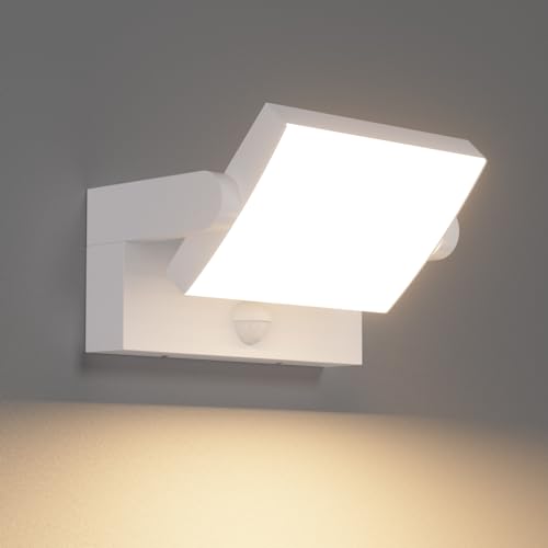 Klighten 24W LED Außenwandleuchte Aussenleuchte mit Bewegungsmelder IP65 Sensor Wandleuchte Innen Außen mit Schwenkbar Panel, Modern Außenlampe für Garten Balkon, Weiß, Warmweiß 2700K-3000K von Klighten