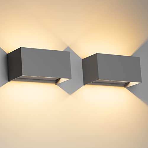Klighten 24W LED Wandleuchte Innen/Außen,2PCS Außenlampe Außenleuchte innen, IP65 Aussenleuchte Wand UP Down,Außenwandleuchte wandleuchte innen Mit Einstellbar Abstrahlwinkel Warmweiß,Dunkelgrau von Klighten