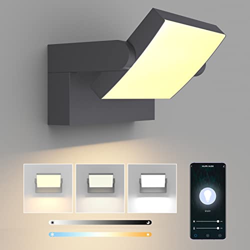 Klighten 24W Wandleuchte Aussen Dimmbar mit APP-Steuerung, Timer, Schwenkbar LED Panel, Wandlampe Innen Außen, Wasserdicht IP65 Außenlampe für Eingang Terrasse, Anthrazit, 1500 LM, 3000K-6000K von Klighten