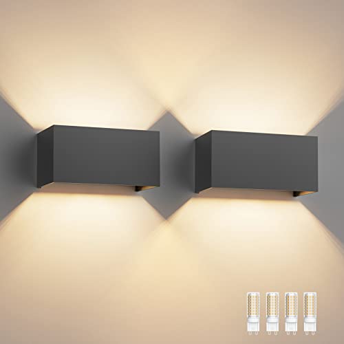 Klighten 2PCS 18W Wandleuchte mit Austauschbarer G9 LED Lampe Warmweiß 3000K, LED Wandleuchte Innen/Aussen Einstellbar Abstrahlwinkel Außenleuchte für Wohnzimmer Garten, IP54, Dunkelgrau von Klighten