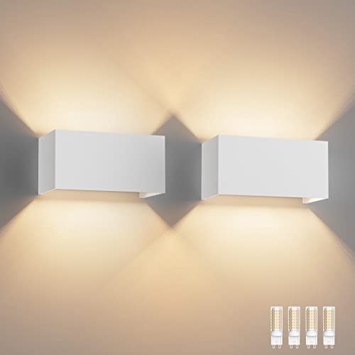 Klighten 2PCS 18W LED Wandleuchte mit Austauschbarer G9 LED Lampe Warmweiß 3000K, LED Wandleuchte Innen/Aussen Einstellbar Abstrahlwinkel Außenleuchte für Wohnzimmer Garten, IP54, Weiß von Klighten