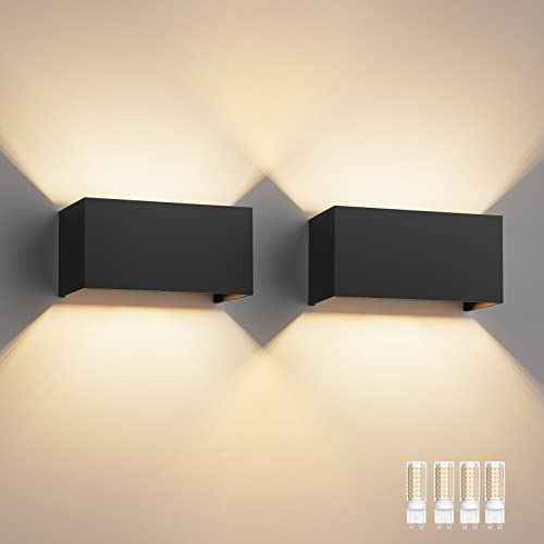 Klighten 2 Stück Wandleuchte, Innen/Außen, IP54, 18 W, mit verstellbarem Abstrahlwinkel, Wandleuchte, für den Innenbereich, Warmweiß, 3000 K, Außenbeleuchtung, Up Down Design (schwarz) von Klighten