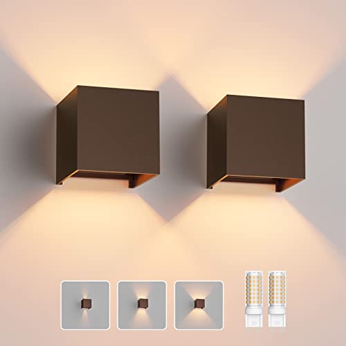 Klighten 2PCS Wandleuchte mit Austauschbarer G9 LED Lampe Warmweiß 3000K, Aluminium LED Wandlampe Innen/Aussen Einstellbar Abstrahlwinkel aussenbeleuchtung für Wohnzimmer Garten, Bronze von Klighten
