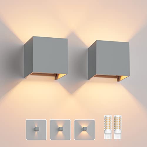 Klighten 2PCS LED Wandleuchte mit Austauschbarer G9 LED Lampe Warmweiß 3000K, Aluminium LED Wandlampe Innen/Aussen Einstellbar Abstrahlwinkel aussenbeleuchtung für Wohnzimmer Garten, Grau von Klighten