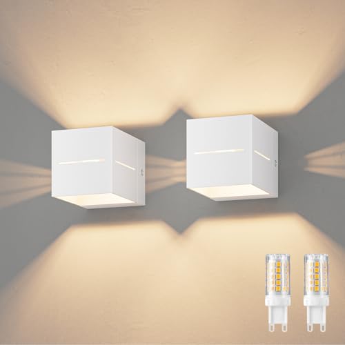 Klighten 2PCS Wandleuchte Innen, 5W Modern Wandlampe innen Mit Einer Ersetzbaren G9 LED Birne, Warmweiß 3000K Wandleuchten Für Wohnzimmer, Schlafzimmer, Flur, Balkon, Treppenhaus, Weiß Klighten 2PCS Wandleuchte Innen, 5W Modern Wandlampe innen Mit Einer Ersetzbaren G9 LED Birne, Warmweiß 3000K Wandleuchten Für Wohnzimmer, Schlafzimmer, Flur, Balkon, Treppenhaus, Weiß von Klighten
