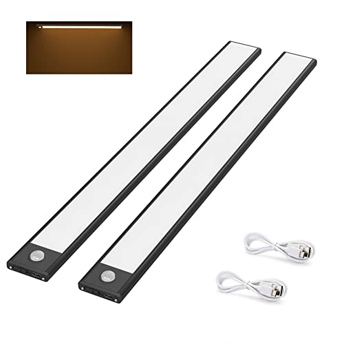 Klighten 2er Pack Schrankbeleuchtung mit Bewegungsmelder,170LM,2200 mAh Magnetisch/ 3M Doppelaufkleber, Auto/ON/OFF,USB Wiederaufladbar,LED Schrankleuchten für Schrank Treppen Küche,3200K Warmweiß von Klighten