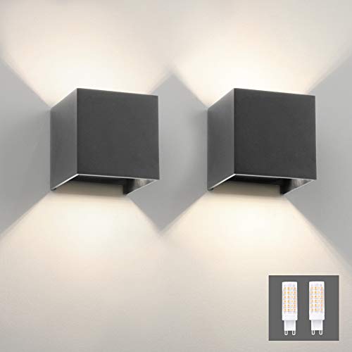 Klighten 2er Wandleuchte Aussen/Innen Modern Up Down Design, 9W Wandlampe Mit Einer Ersetzbaren G9 Birne, IP54 Wasserdichte Außenwandleuchten 4000K Natürliches Weiß, Dunkelgrau von Klighten