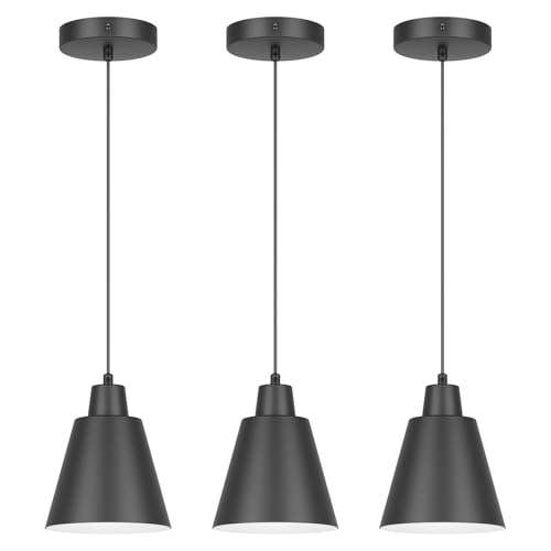 Klighten 3 Stück Pendelleuchte E27, Hängeleuchte Modernes Design, Hängelampe Höhenverstellbar, Minimalistische Pendelleuchte Eisen für Esstisch Wohnzimmer Küche, ohne Leuchtmittel, Schwarz von Klighten