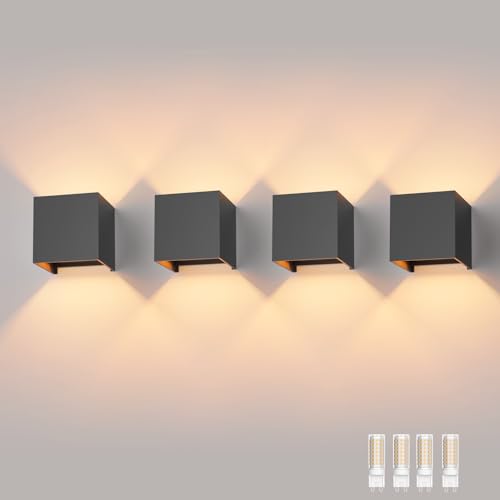 Klighten 4 Pack LED Wandleuchte mit Austauschbarer G9 LED Lampe Warmweiß 3000K, Aluminium LED Wandlampe Innen/Aussen Einstellbar Abstrahlwinkel aussenbeleuchtung für Wohnzimmer Garten, Dunkelgrau von Klighten