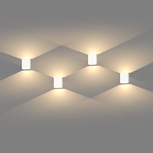 Klighten 4 Stück 7W LED Wandleuchten Aussen Innen, Wasserdicht IP65 Up Down Wandlampe, Aussenleuchte Wand Modern aus Aluminium für Treppe Wohnzimmer Schlafzimmer Terrasse, Warmweiß 3000K, Weiß von Klighten